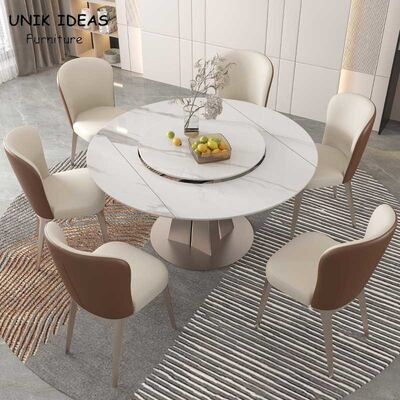 Harga yang bagus 120cm 4 5 6 Seater White Round Extendable Dining Table And Chairs 4 To 6 Turntable Rotating on line