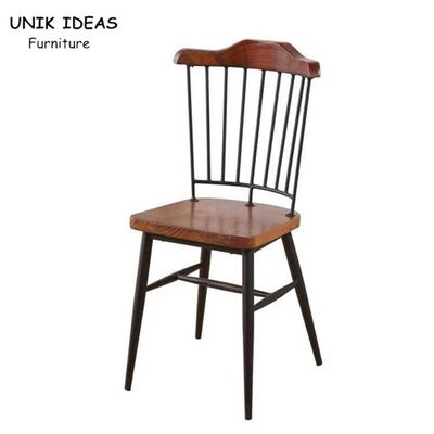 Harga bagus euro style Nordic Dining Chair Retro Solid Wood High Back Metal Bar 85cm on line