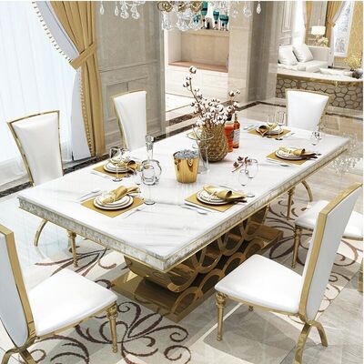 Harga yang bagus Modern Design Marble Dining Table Set Polished Surface With 6 8 Chairs on line