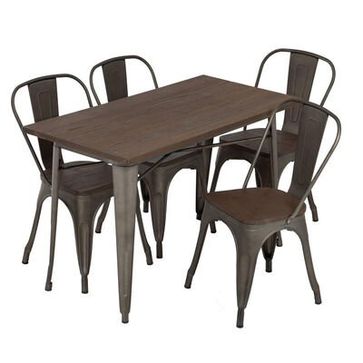 Harga yang bagus Durable Steel Restaurant Dining Table Set With 4 Chairs Powder Coating on line