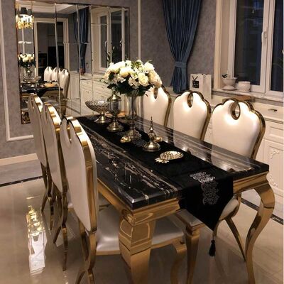 Harga yang bagus Luxury Rectangle Dining Table And Chairs Set 180cm Length Stainless Steel Frame on line