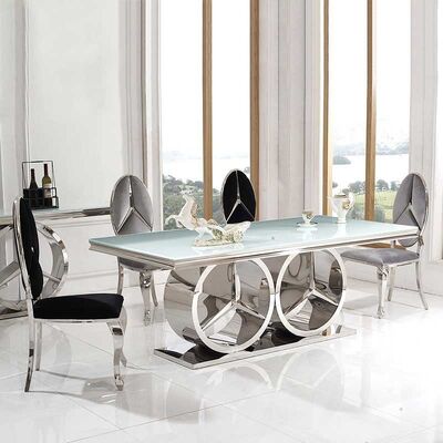 Harga yang bagus Rectangle Marble Dining Table With 8 Chairs 201 Stainless Steel Leg on line