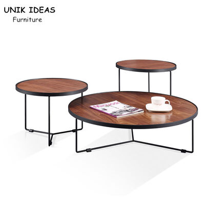 Harga bagus Easy Installation Wooden Top Coffee Tables 3 Round Table Metal Frame ODM on line